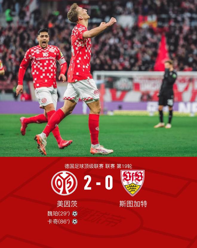 美因茨勝斯圖加特2-0，內(nèi)貝爾助魏珀破局，卡奇功不可沒。